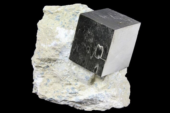 Shiny, Natural Pyrite Cube In Rock - Navajun, Spain #131099